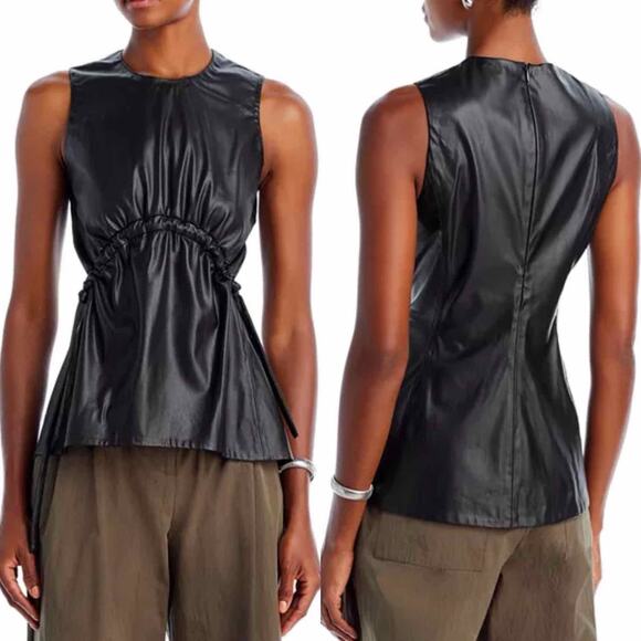 Proenza Schouler White Label Drawstring Detail Faux Leather Top Size 4 - Picture 10 of 13